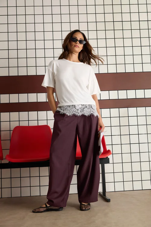 PixieGirl Petite Burgundy Red Barrel Leg Trousers - 16/L27 Image 1