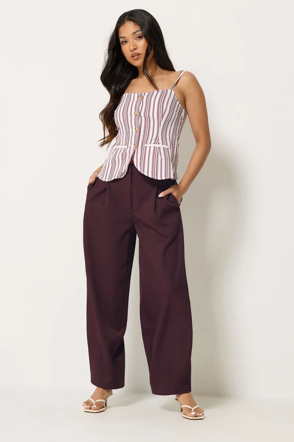 PixieGirl Petite Burgundy Red Barrel Leg Trousers - 16/L27 Image 2