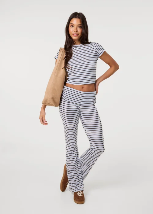 Pink Vanilla Blue Stripe Turnover Trousers - L Image 1