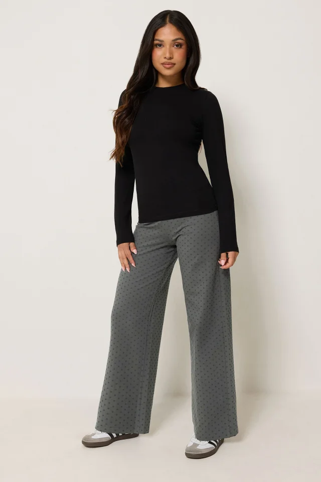 PixieGirl Petite Grey Polka Dot Wide Leg Yoga Pants