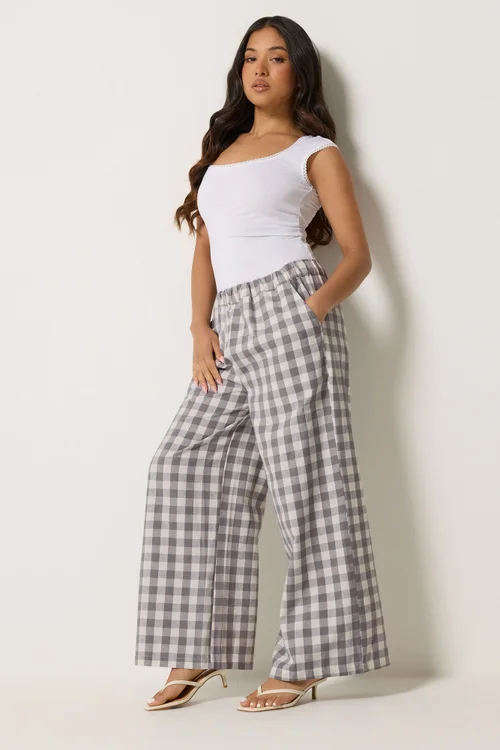 PixieGirl Petite Grey Gingham Wide Leg Trousers - 18/l27 Image 1