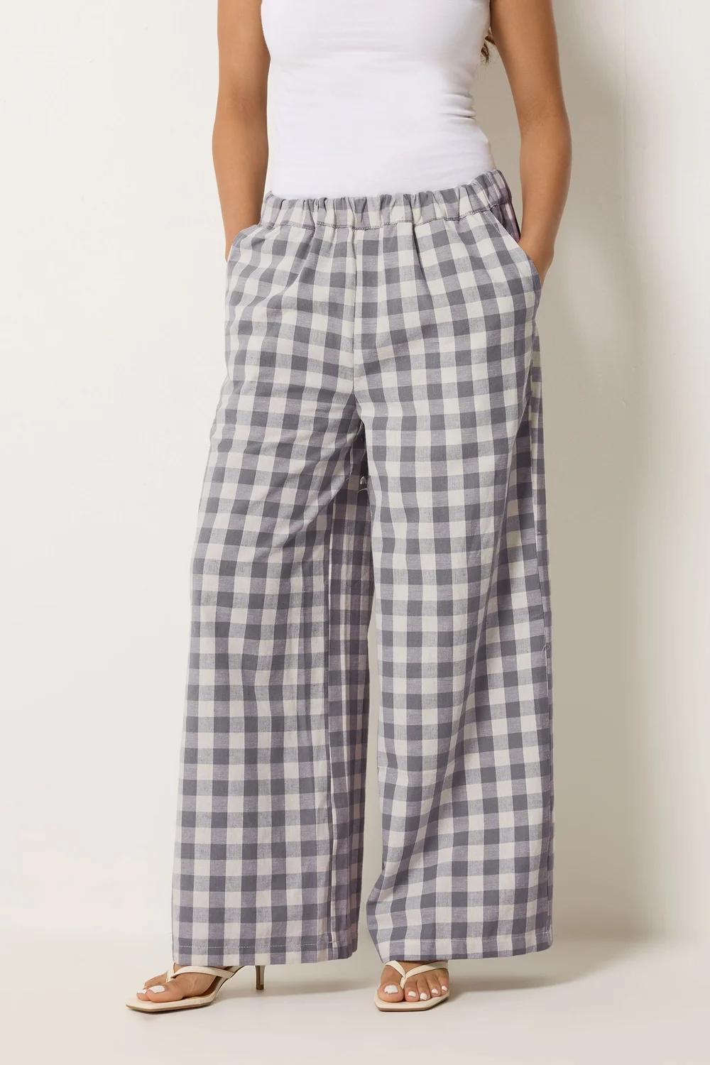 PixieGirl Petite Grey Gingham Wide Leg Trousers - 18/l27 Image 2