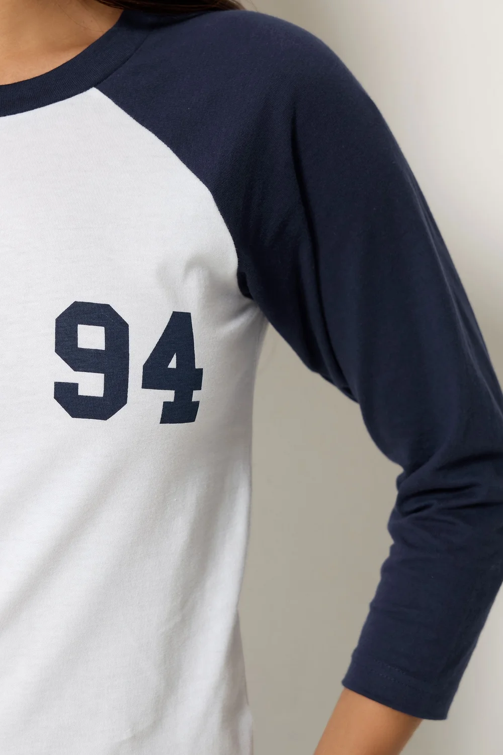 PixieGirl Petite Navy Blue '94' Slogan Cotton Raglan T-Shirt - 12 Image 4