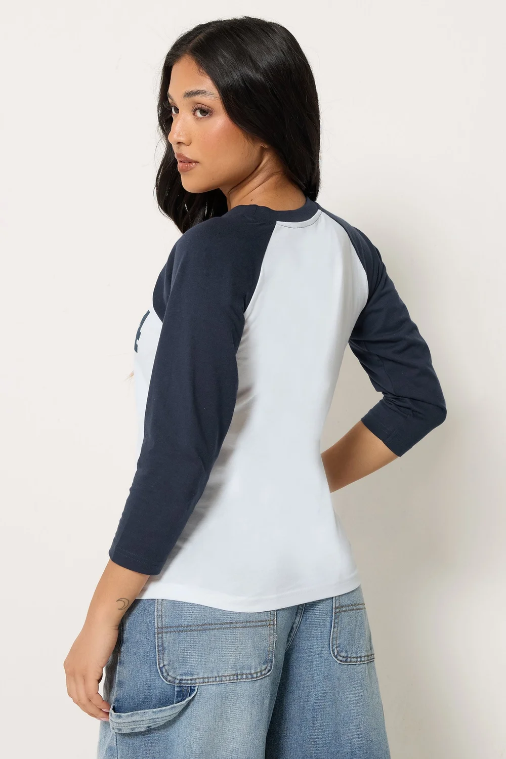 PixieGirl Petite Navy Blue '94' Slogan Cotton Raglan T-Shirt - 12 Image 3