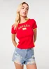 Pink Vanilla Red Spain Embellished Football T-Shirt - M/L Image 1