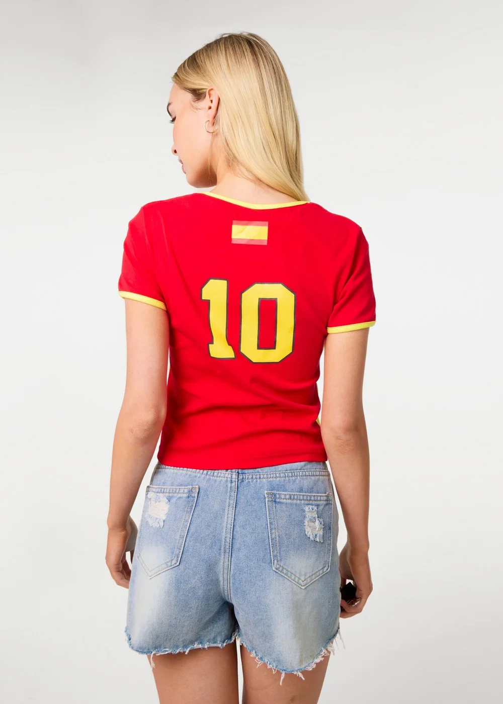 Pink Vanilla Red Spain Embellished Football T-Shirt - M/L Image 4