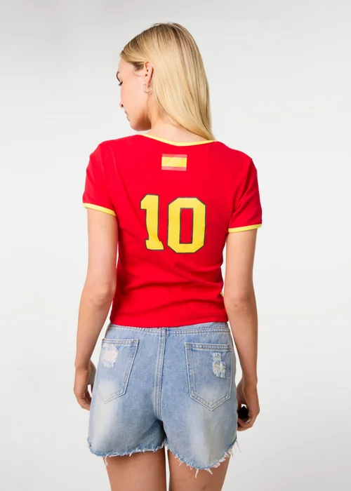 Pink Vanilla Red Spain Embellished Football T-Shirt - M/L Image 4