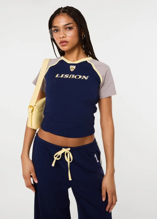 Pink Vanilla Navy Lisbon Fitted T-Shirt - S Image 1