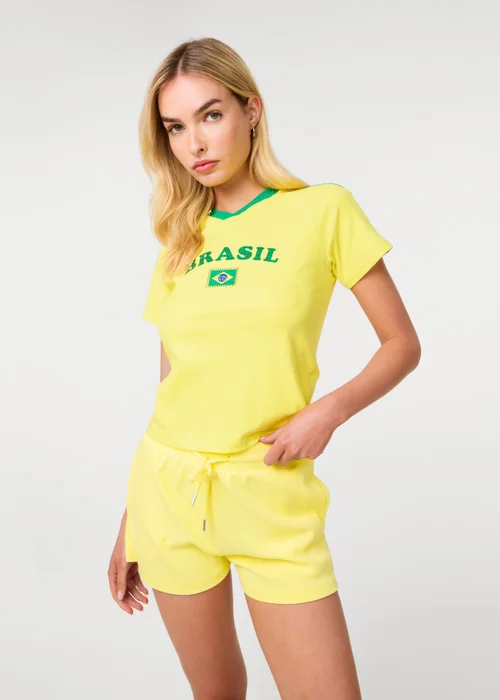 Pink Vanilla Yellow Brasil Embellished Football T-Shirt - M/L Image 1