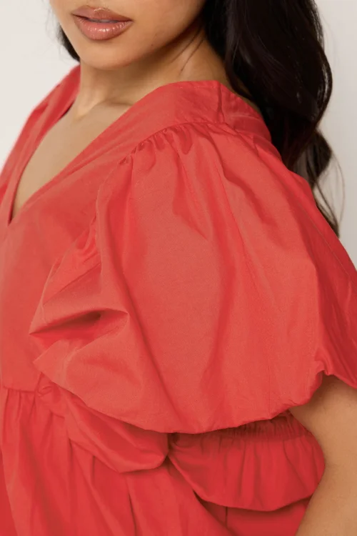 PixieGirl Petite Red Cotton Puff Sleeve Top - 12 Image 4
