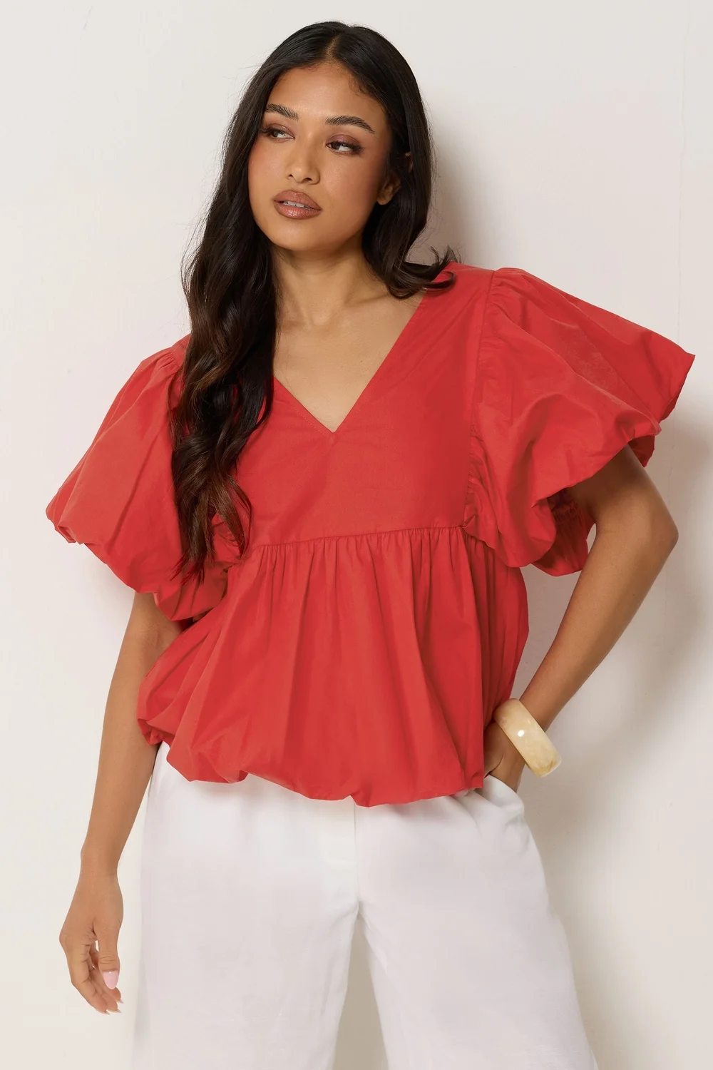 PixieGirl Petite Red Cotton Puff Sleeve Top - 12 Image 1