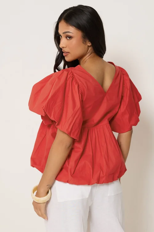 PixieGirl Petite Red Cotton Puff Sleeve Top - 12 Image 3