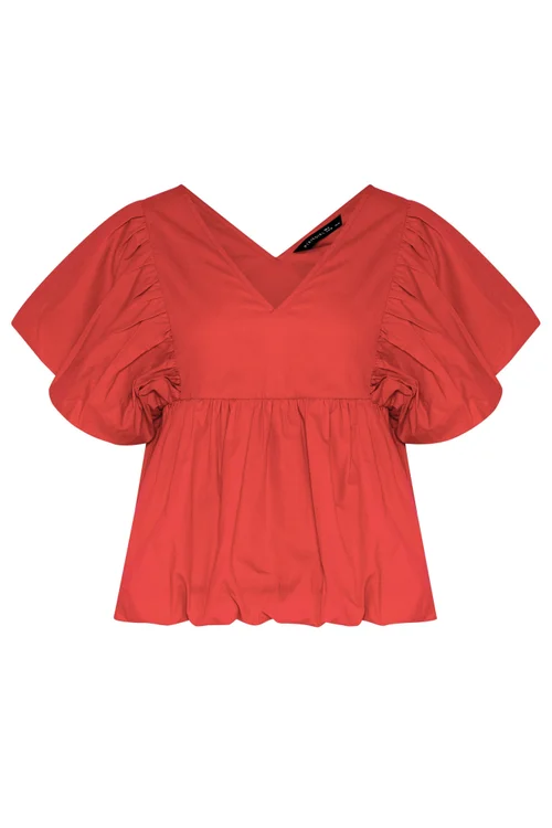 PixieGirl Petite Red Cotton Puff Sleeve Top - 12 Image 5