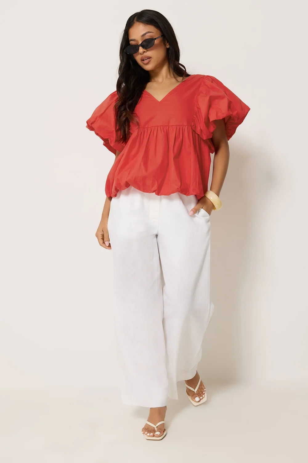 PixieGirl Petite Red Cotton Puff Sleeve Top - 12 Image 2