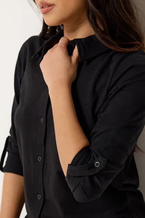 PixieGirl Petite Black Button Cotton Shirt - 10 Image 4
