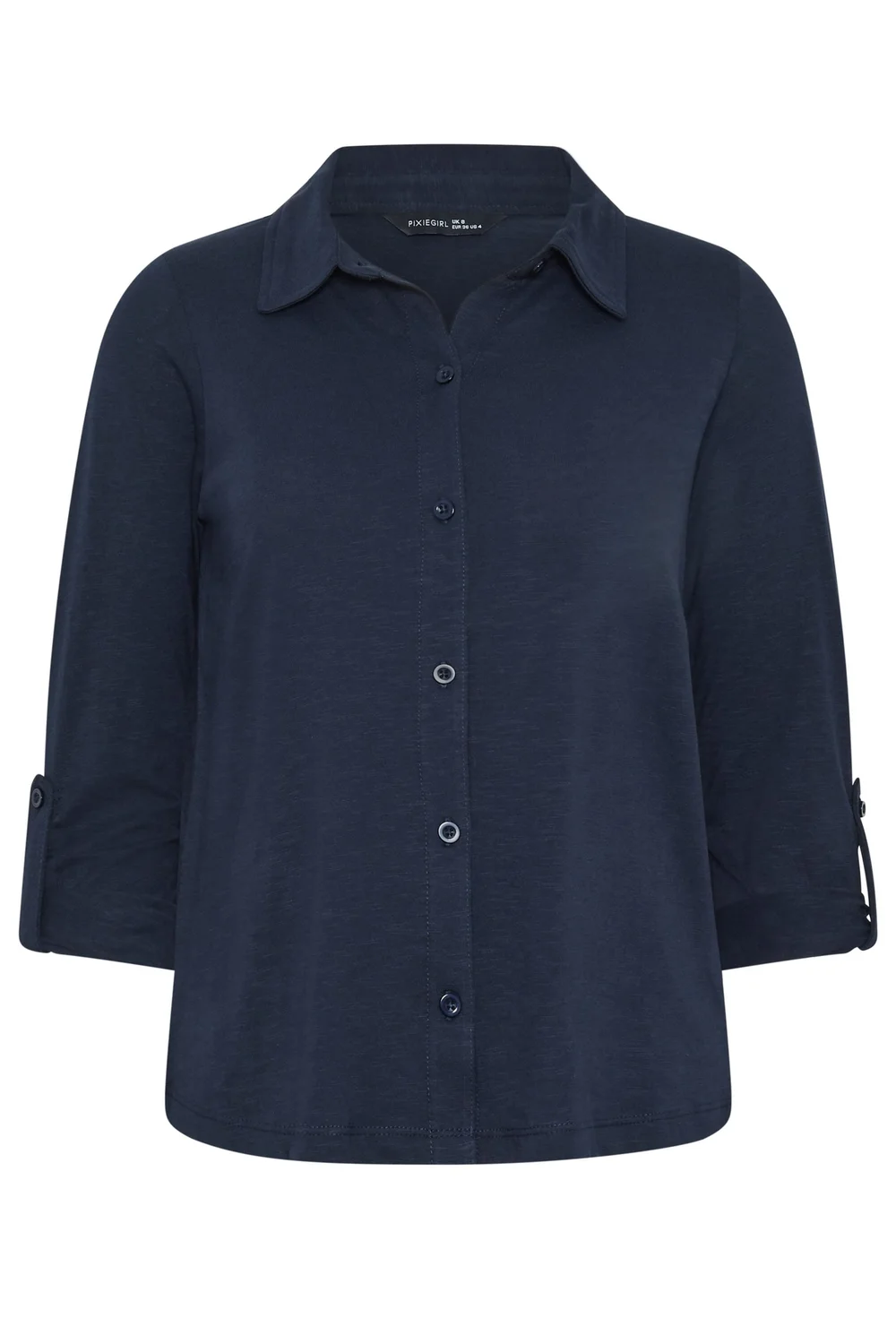 PixieGirl Petite Navy Blue Button Cotton Shirt - 10 Image 5