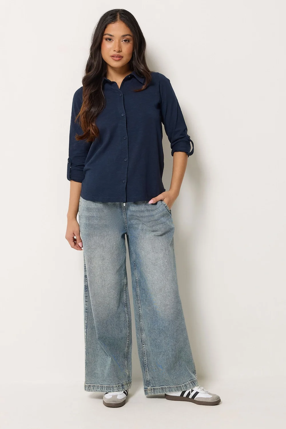 PixieGirl Petite Navy Blue Button Cotton Shirt - 10 Image 2