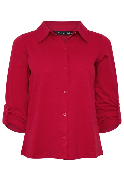 PixieGirl Petite Red Button Cotton Shirt - 8 Image 2