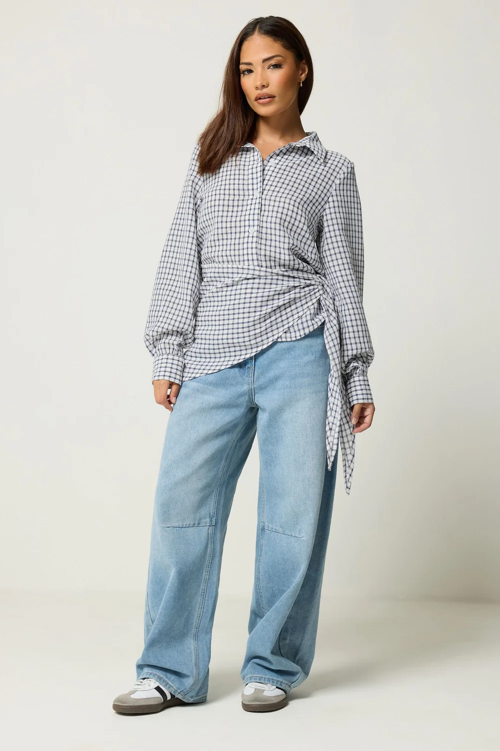 PixieGirl Petite Navy Blue Check Cotton Bandana Shirt - 14 Image 3