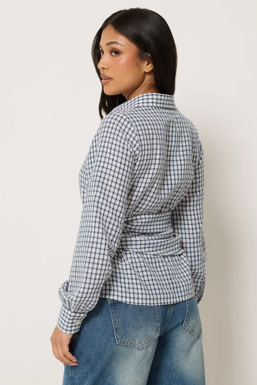 PixieGirl Petite Navy Blue Check Cotton Bandana Shirt - 14 Image 3
