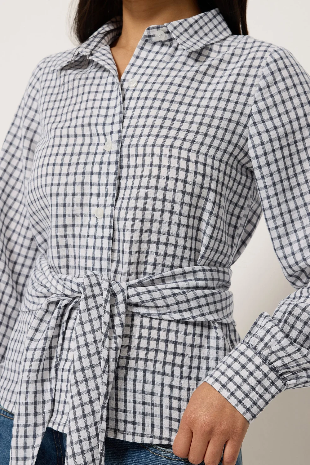 PixieGirl Petite Navy Blue Check Cotton Bandana Shirt - 14 Image 4