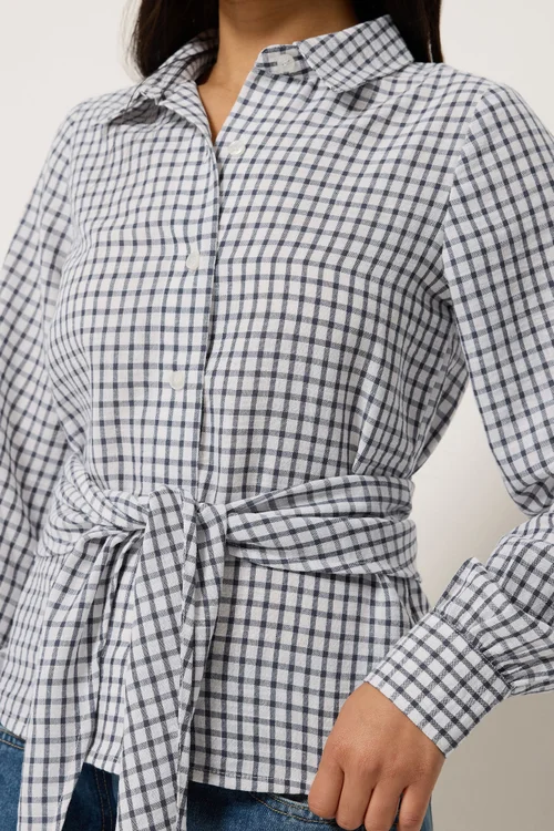 PixieGirl Petite Navy Blue Check Cotton Bandana Shirt - 14 Image 4