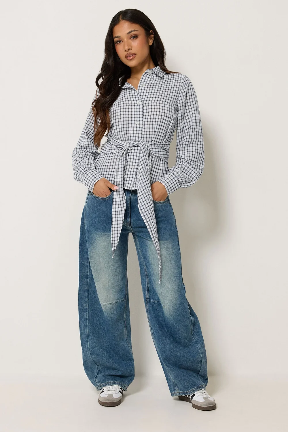 PixieGirl Petite Navy Blue Check Cotton Bandana Shirt - 14 Image 2