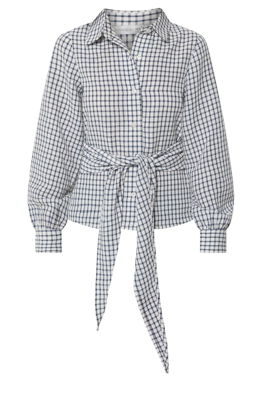 PixieGirl Petite Navy Blue Check Cotton Bandana Shirt - 14 Image 5