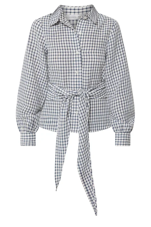 PixieGirl Petite Navy Blue Check Cotton Bandana Shirt - 14 Image 5