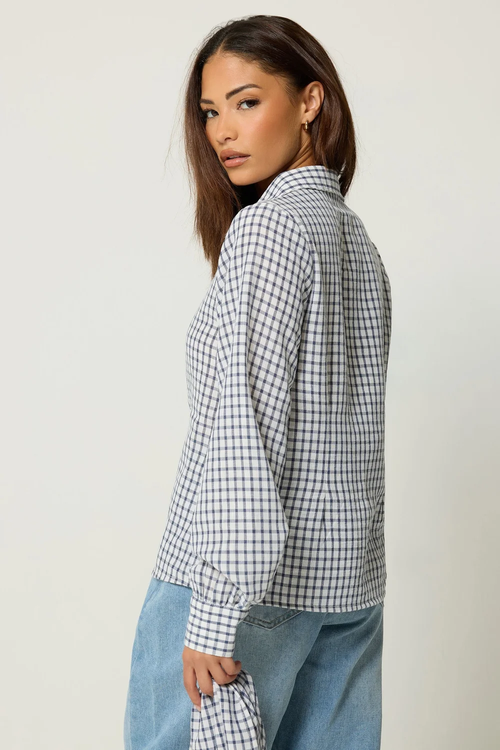 PixieGirl Petite Navy Blue Check Cotton Bandana Shirt - 14 Image 5