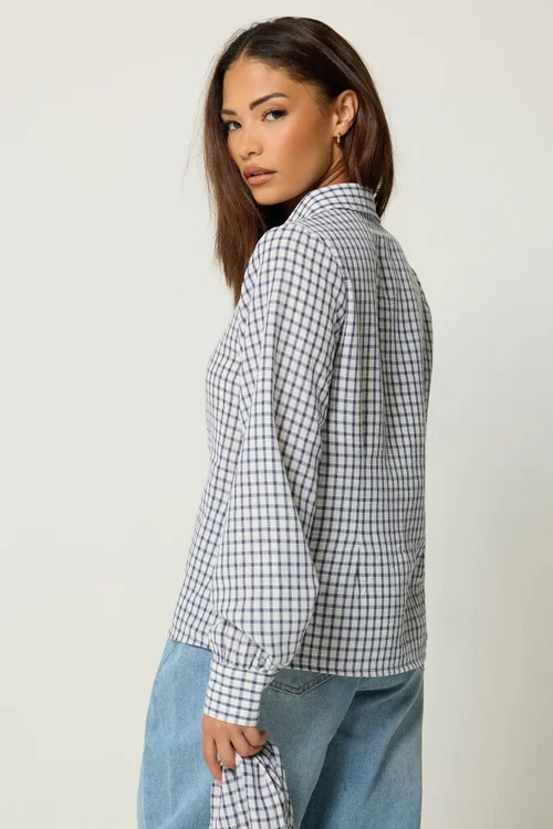 PixieGirl Petite Navy Blue Check Cotton Bandana Shirt - 14 Image 5