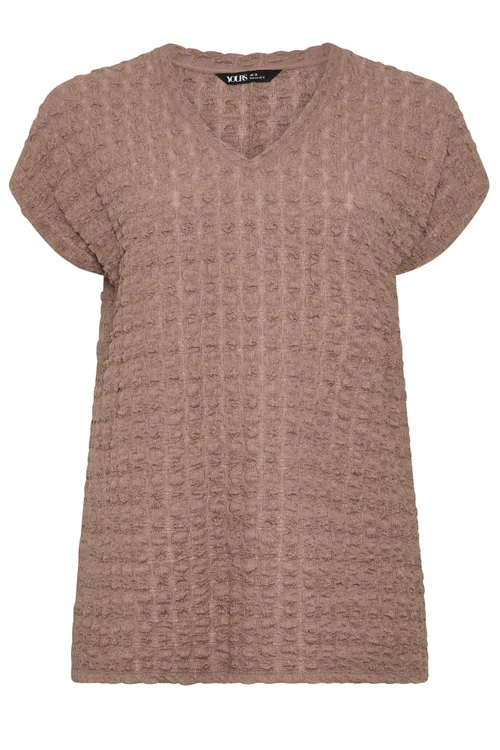 Yours Curve Brown Bubble Textured T-Shirt - 30-32 Image 2