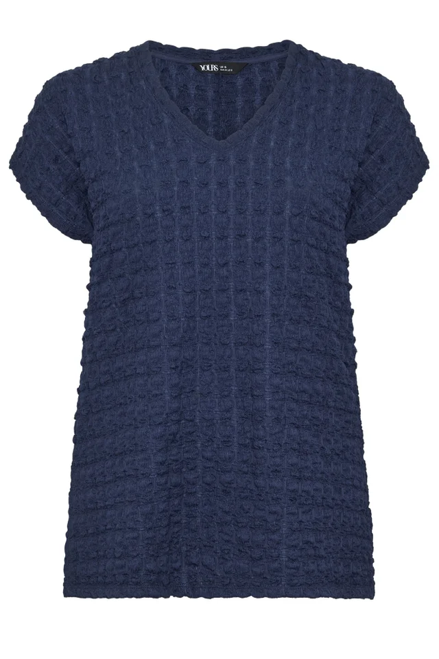Yours Curve Navy Blue Bubble Textured T-Shirt