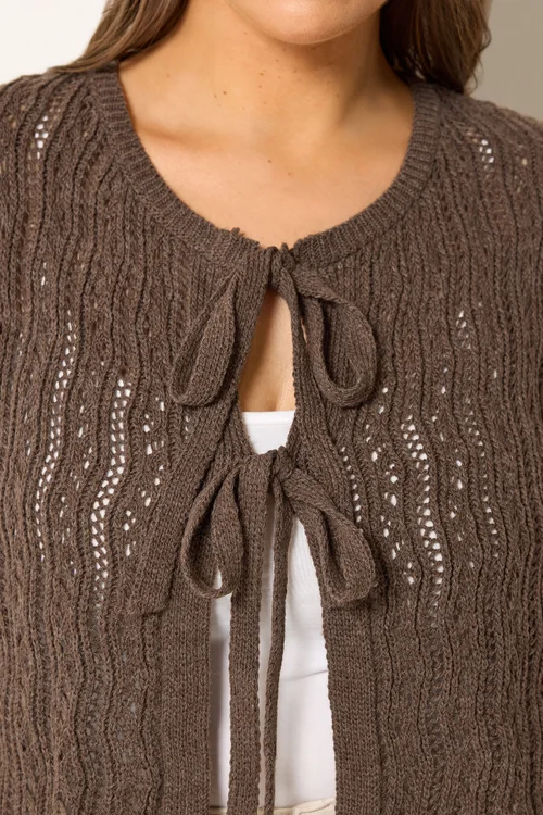 Yours Curve Chocolate Brown Crochet Cardigan - 14-16 Image 4