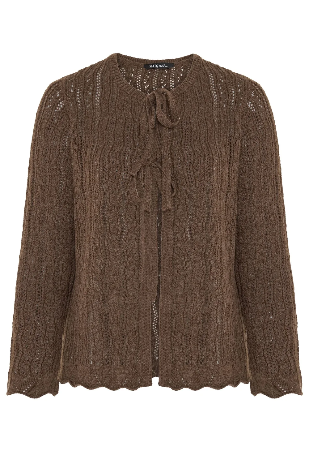 Yours Curve Chocolate Brown Crochet Cardigan - 14-16 Image 5