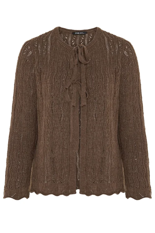 Yours Curve Chocolate Brown Crochet Cardigan - 14-16 Image 5