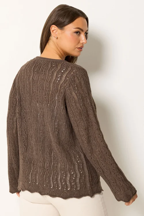 Yours Curve Chocolate Brown Crochet Cardigan - 14-16 Image 3