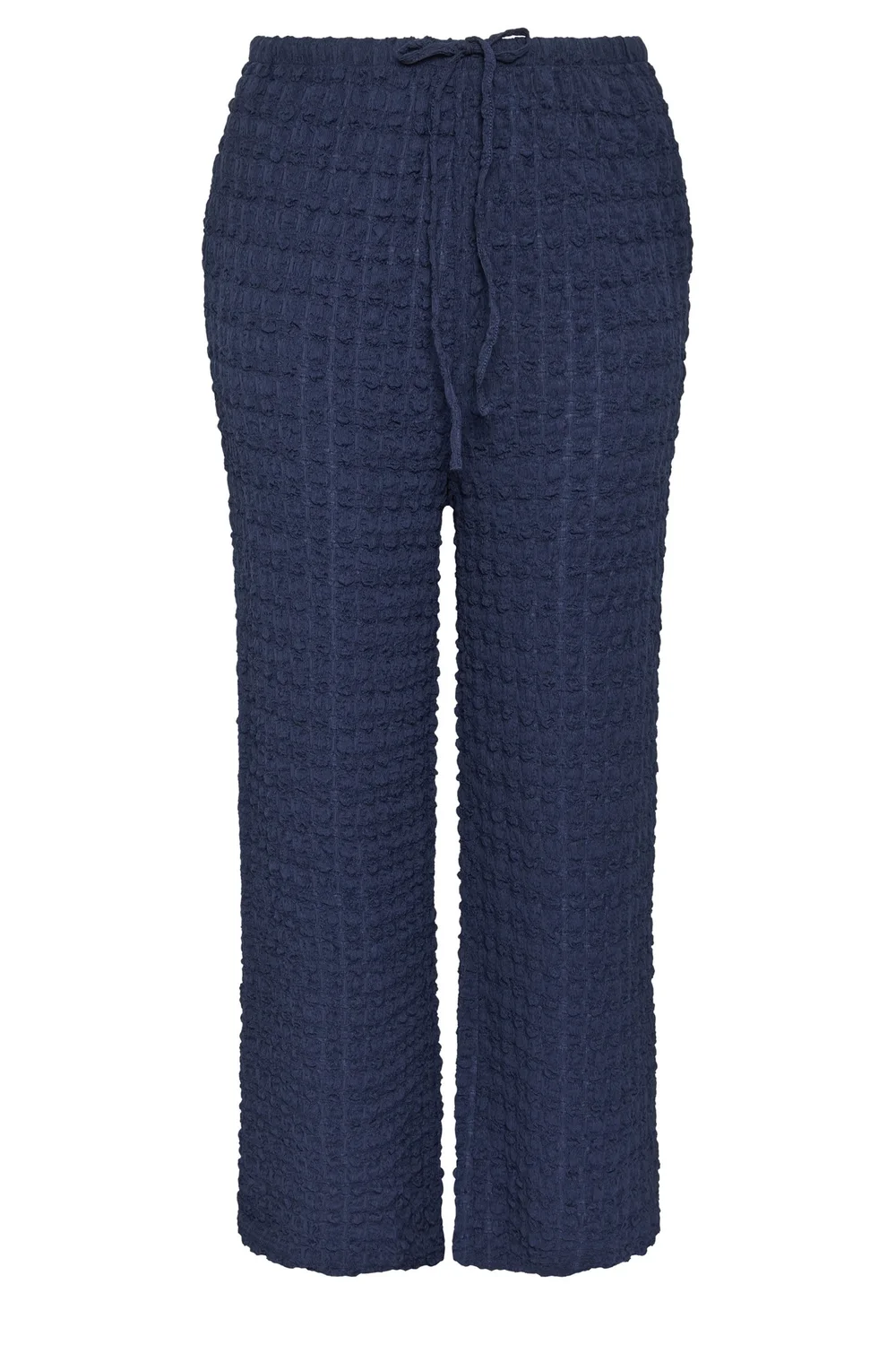 Yours Curve Navy Blue Bubble Textured Wide Leg Trousers - 14/L28 Image 2