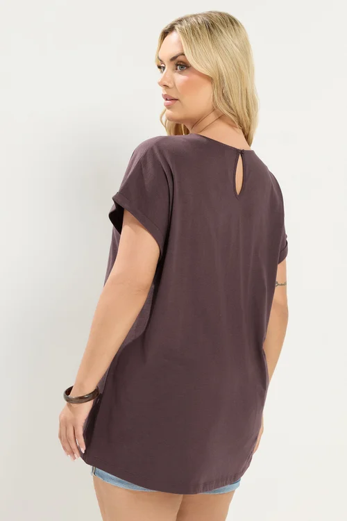 Yours Curve Brown Broderie Anglaise Grown On Sleeve T-Shirt - 38-40 Image 3