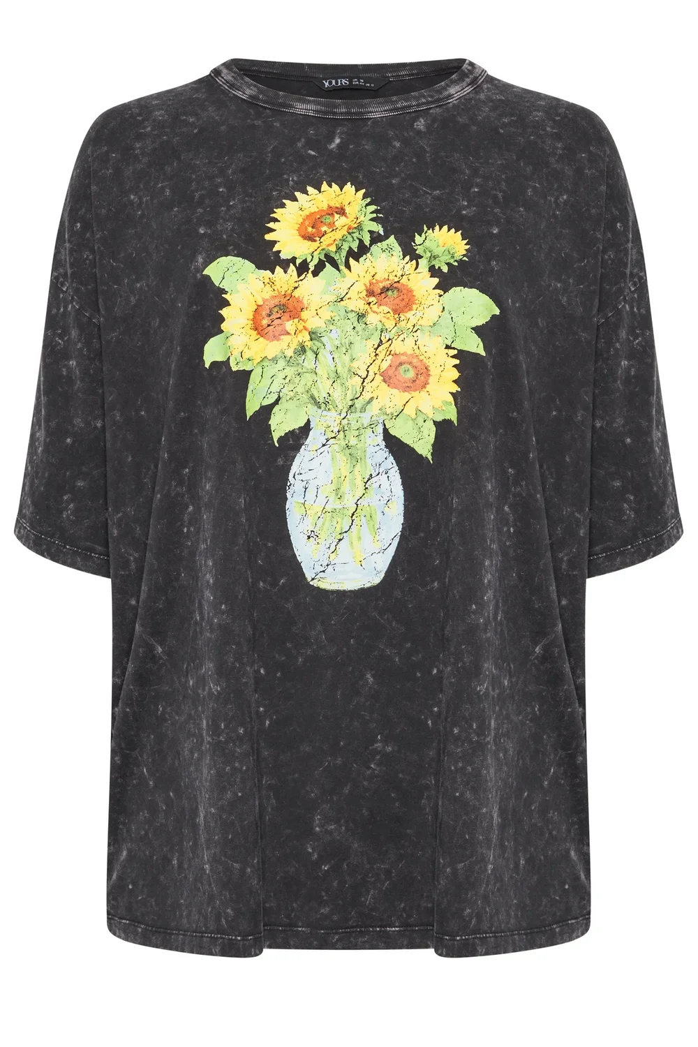 Yours Curve Grey Acid Wash Sunflower Graphic T-Shirt - 20 Image 5