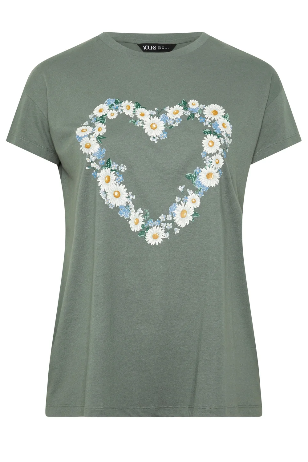 Yours Curve Green Daisy Heart T-Shirt - 30-32 Image 5