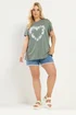 Yours Curve Green Daisy Heart T-Shirt - 30-32 Image 2
