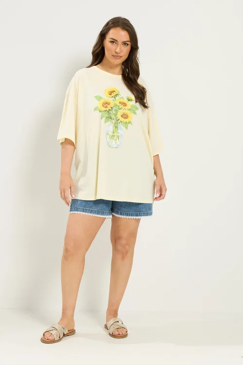 Yours Curve Yellow Sunflower Graphic T-Shirt - 18 Image 2