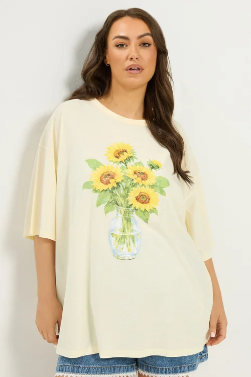 Yours Curve Yellow Sunflower Graphic T-Shirt - 18 Image 1