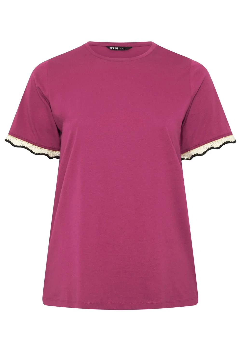 Yours Curve Dark Pink Metallic Crochet Trim T-Shirt - 16 Image 5