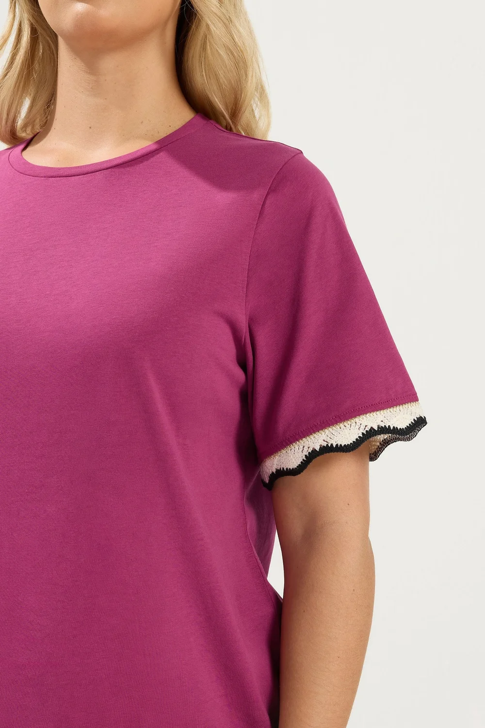 Yours Curve Dark Pink Metallic Crochet Trim T-Shirt - 16 Image 4