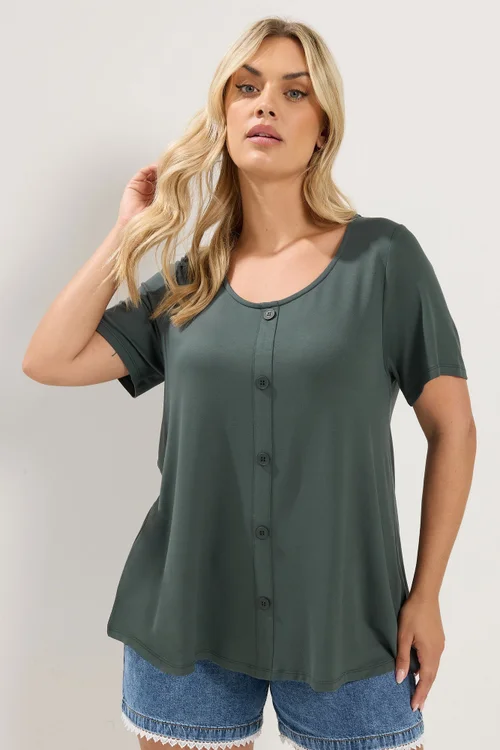 Yours Curve Khaki Green Soft Touch Top - 26-28 Image 1