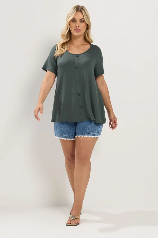 Yours Curve Khaki Green Soft Touch Top