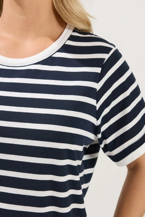 Yours Curve Navy Blue Stripe Ringer T-Shirt - 30-32 Image 4