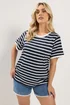 Yours Curve Navy Blue Stripe Ringer T-Shirt - 30-32 Image 1